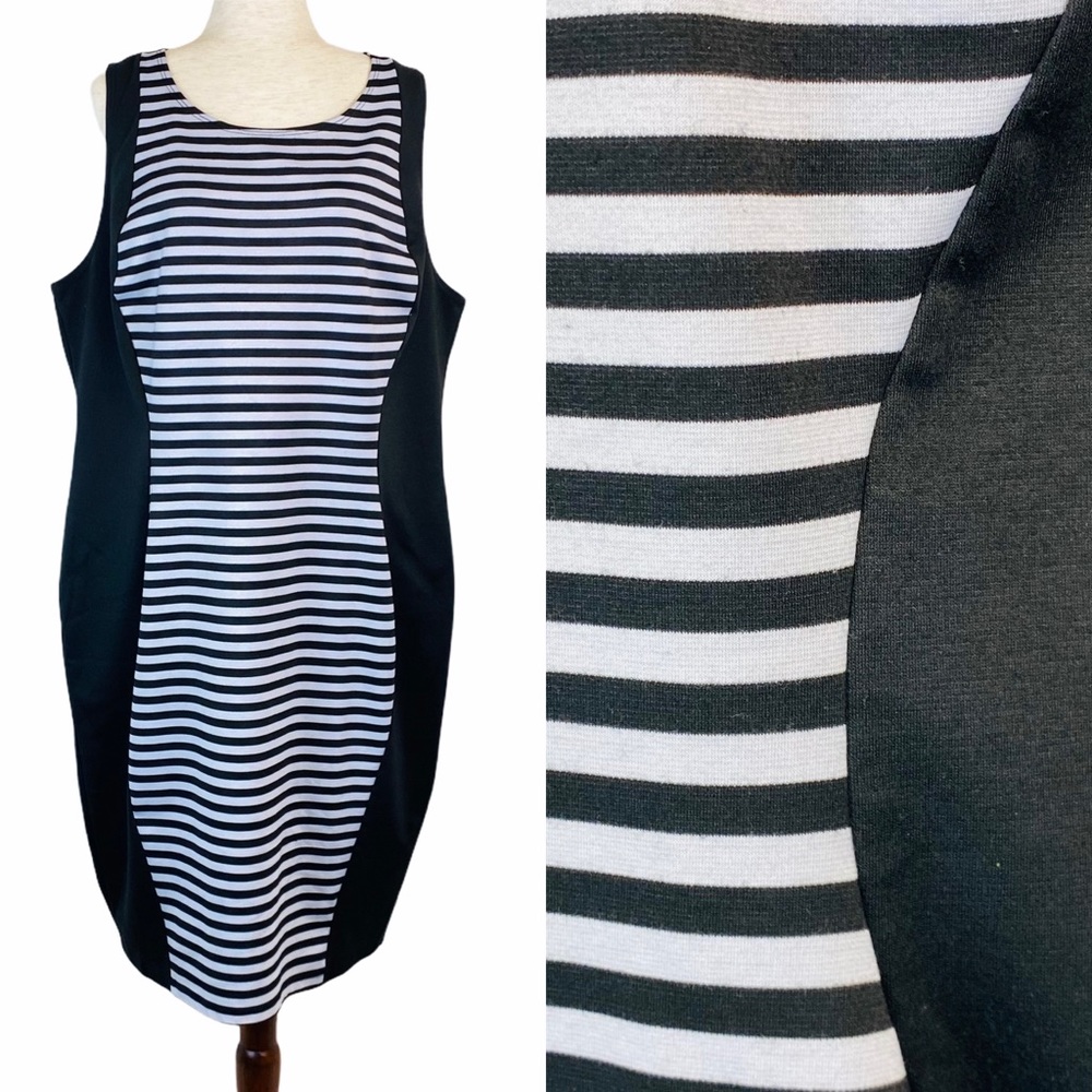 GUC Blk/Wht Striped Panel Bodycon Dress